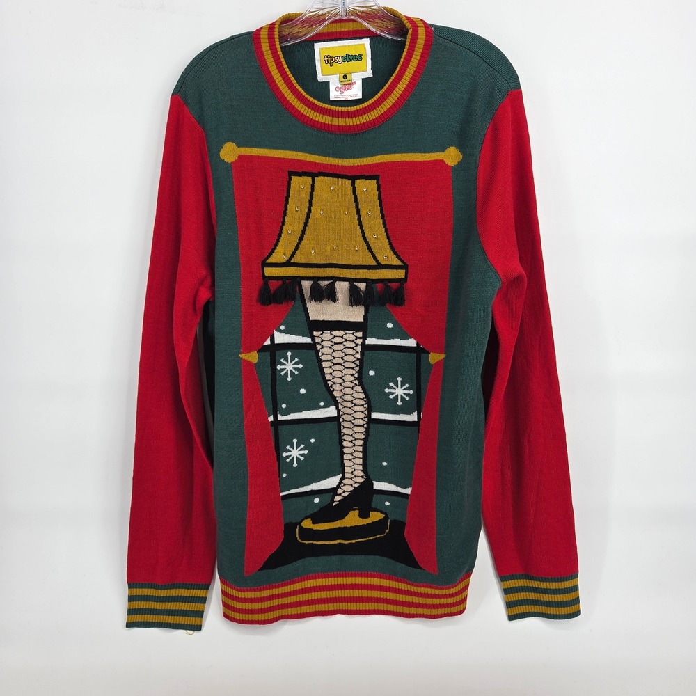 Tipsy Elves A Christmas Story Leg Lamp Sweater Large Green Red Ugly Holiday